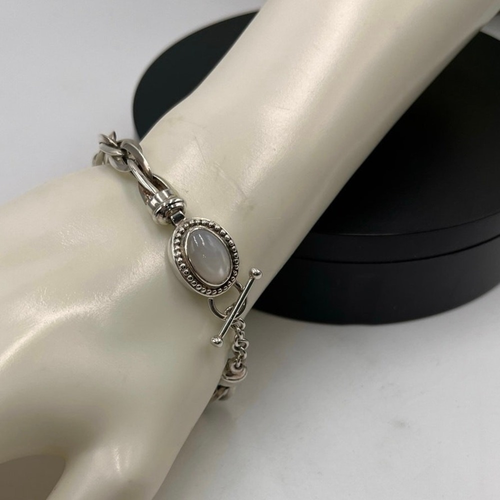 Michael Dawkins Sterling Silver Wheat Bracelet Moonstone Cabochon Toggle Closure